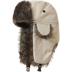 Unisex Beige 100% Polyester Snow Skiing Trooper Winter Ear Flaps Trapper Hat